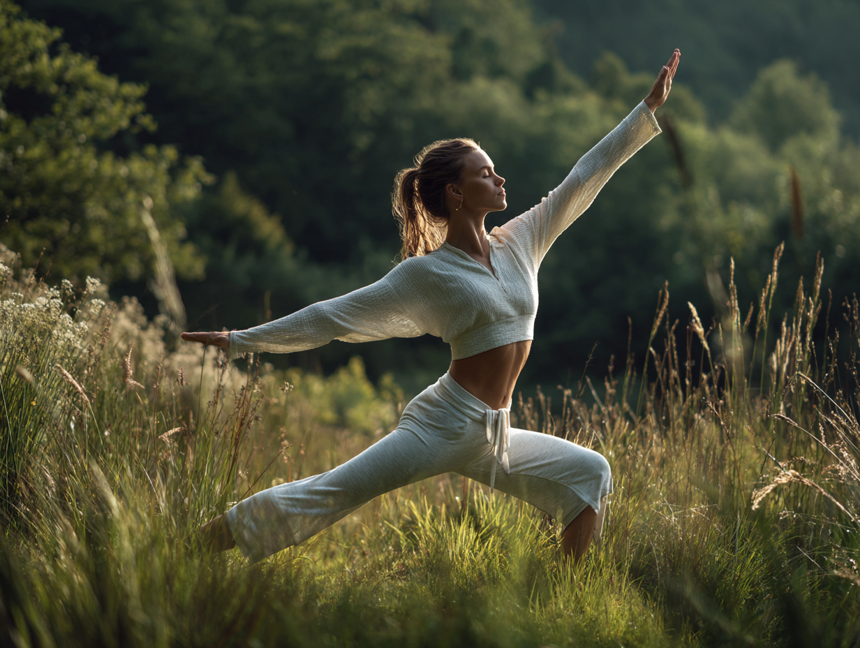 Žena praktizujúca jogu v prírode