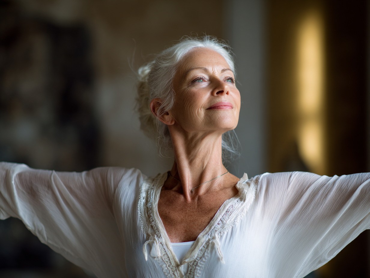 Seniorka v joga pozícii